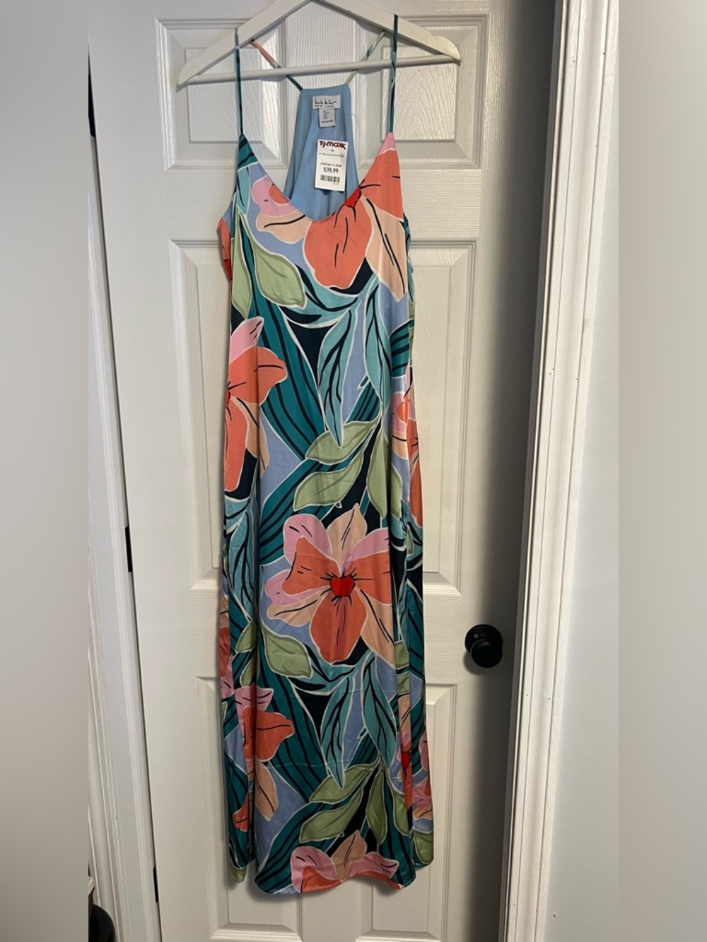 Nicole Miller - Tropical Floral Slip Dress - Coral & Teal
